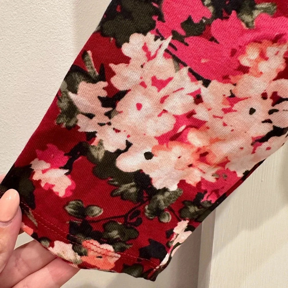 Lands’ End 3/4 Sleeve Hydrangea Floral Pink & Red Cotton Top Blouse Size XL 18 - Picture 7 of 11
